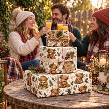 1ROII Christmas Gift Wrapping Paper Roll 17 X 118 Inches, Highland Cow Candy Cane Gift Wrap With Holly Berries, Pine Branches, Snowflakes, Plaid Pattern And Gifts, Rustic Farmhouse Style Holiday Wrapping Paper - Multicolor - View 7
