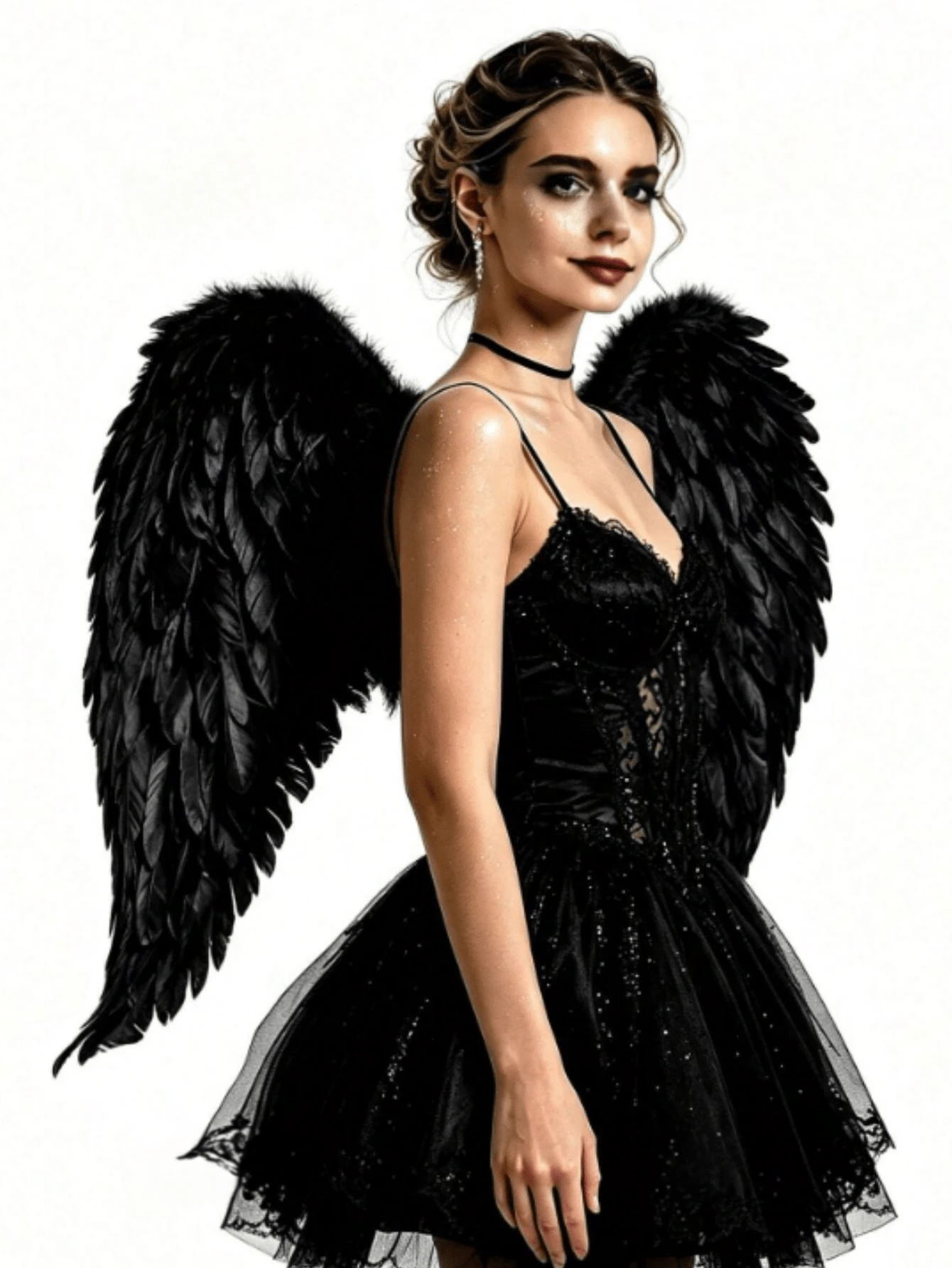 Black Fallen Angel Feather Wings, 45cm/17.72in Halloween Devil Cosplay ...