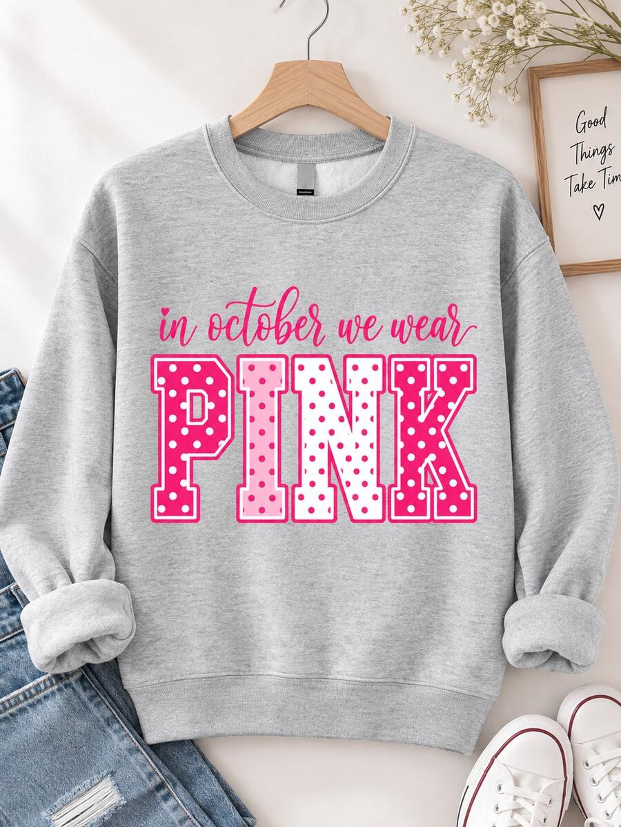 In October We Wear Pink Sweatshirt, Breast Cancer Unisex Sweater, Pink ...