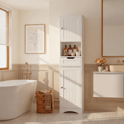 XWWUA Tall Bathroom Cabinet,Storage Cabinet With 5 Shelves & 1 Drawer, With Adjustable Shelve, For Bathroom, Kitchen, Entryway, Living Room