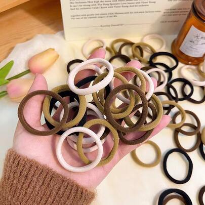 10/50/100pcs Milk Coffee Color Seamless Terry Cloth Hair Scrunchies, Women's Simple Solid Color High Elasticity Hair Ties, Non-Damaging Durable Ponytail Rubber Bands, Suitable For Daily Outings, Commuting, Home, Fits Thick And Thin Hair, Versatile All-Match Hair Accessories