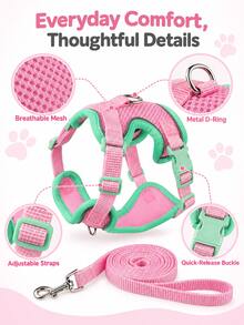 1pc Reflective Adjustable Dog Harness With Breathable Mesh, Thickened Top Handle, Double D-Rings And Quick-Release Buckle, Suitable For Small, Medium And Large Dogs, Pet Vest, Pet Harness And Leash Set, Decorative Pet Clothing - Multicolor - View 8