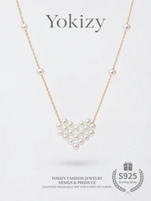 Yokizy Freshwater Pearl Heart Necklace S925 Silver 3-4mm High Luster Handmade Woven Daily Date Women Gift Style - Multicolor - View 8