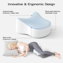 1pc Ergonomic Memory Foam Leg Pillow, Contoured To Leg Curve, Side Sleeping Leg Support Pillow, Removable Washable Pillowcase, Home Rest Bedroom Sofa Multi-Scenario Sleep Pillow - Baby Blue - View 4