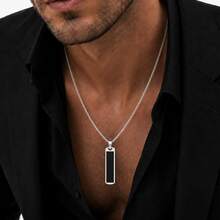 Rectangular Pendant Necklace Men's Stainless Steel Chain Necklace - Style 13 - View 1