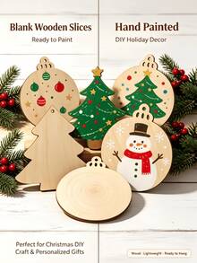 1 Set (50pcs) Blank Christmas Wooden Ornaments Unfinished Wood Slices For DIY Painting, Xmas Tree Hanging Decor & Gift Tag Crafts - A - View 2
