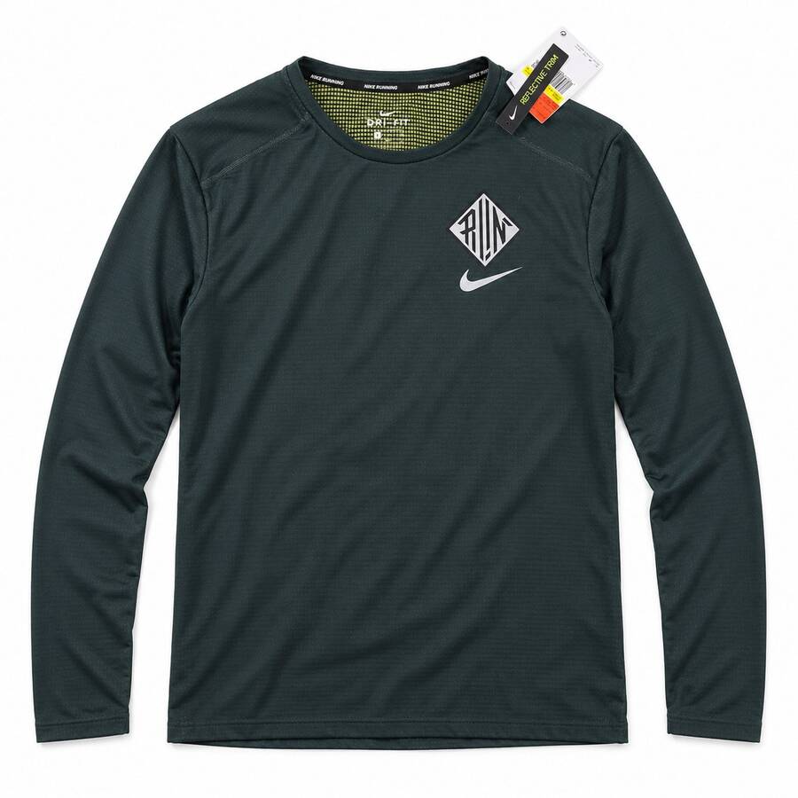 Kaos Lengan Panjang Nike Crew Neck Bergambar Cepat Kering, Hijau Tua, Pria - Hijau tua - View 1