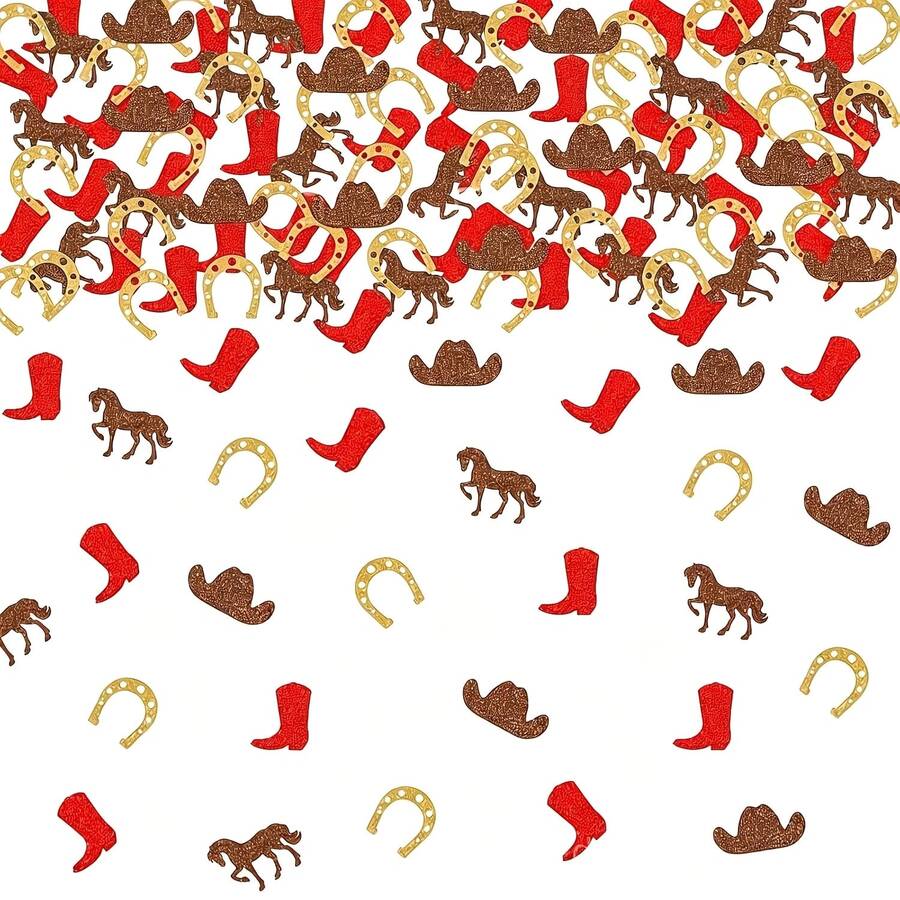 120pcs Western Cowboy Confetti Decorations, Glitter Cowboy Boot Hat Horse And Horseshoe Table Scatter For Birthday Party, Rodeo Theme Party, Western Event And Celebration Supplies - Western Cowboy - View 1