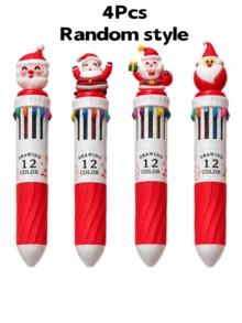 4pcs Christmas Theme 12-Color Ballpoint Pens With Santa Claus, Reindeer And Other Designs, Suitable For Students' Daily Writing, Party Gifts, Note-Taking, And As Christmas Gifts For Children From Parents - Multicolor - View 11