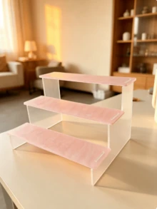 2-Tier Pink Marble Water Ripple Acrylic Display Stand, Tiered Cosmetic Storage Rack For Perfume, Lipstick, Makeup, Figurines, Vanity, Bathroom, Wedding Decor - Multicolor - View 8