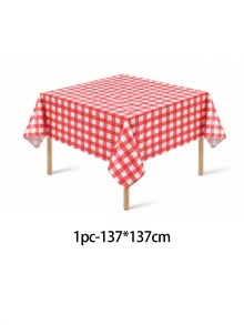 1/6/12PCS-137*274cm Red And White Plastic Checkered Tablecloth, Decorative Disposable Red Plaid Tablecloth, Suitable For Picnic, Farm, Birthday, Wedding Rectangular Tablecloth, Party Tablecloth, Christmas - Multicolor - View 13