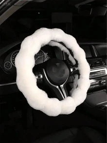 Wavy Faux Fur Car Steering Wheel Cover 38cm Universal Soft Fluffy Warm Plush Steering Wheel Protector Non-Slip Cute Wavy Car Interior Decoration Accessory Suitable For Women In Winter - A - View 10