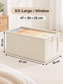 1pc Large Storage Basket | Fabric Wardrobe Organizer Box With Transparent Window, For Organizing | Foldable With Lid Home Storage, Beige, Grey Decor, Holiday Decor, Room Decor, Home Decor, Bedroom Decor - Multicolor - View 23
