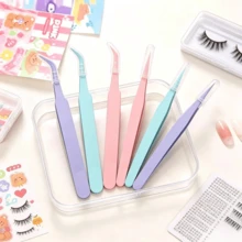 2/3/6 Sets Straight + Curved Macaron Color Stainless Steel Tweezers Set, Precision Straight Head & Curved Head Dual-Use False Eyelash Tweezers With Transparent Plastic Protective Cover, Easy To Carry. Matte Anti-Slip Spray Coating Process, Complete Tweezers Tip Without Slipping, Firm Grip Without Slipping, Pointed Tip Resistant To Deformation. Suitable For False Eyelash Application, Nail Art Rhinestone Application, Scrapbook Stickers, DIY, Handmade Collage, Perler Beads And More. Sturdy And Durable, Portable Makeup Accessory Tool, Multiple Colors Available, Meets Daily Makeup And Handmade Creation Needs, Beginners Can Easily Use. - Straight and Curved Tweezers Set - View 2
