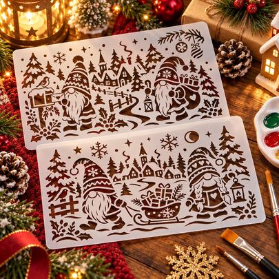 Juego de plantillas de borde navideño, plantillas de pintura festivas reutilizables de PET, plantillas huecas de muñeco de nieve, campana, flor de pascua, ciervo, cabaña y nacimiento, para pared, lienzo, tela, decoración del hogar, manualidades DIY para decoración de bordes y bordes navideños