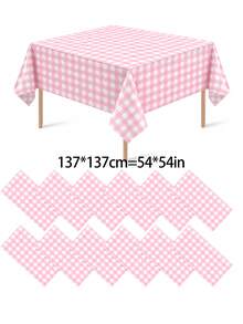 1/6/12PCS-137*274cm Pink And White Plastic Checkered Tablecloth, Decorative Disposable Yellow Plaid Tablecloth, Suitable For Picnic, Farm, Birthday, Wedding Rectangular Tablecloth, Party Tablecloth - Pink - View 3