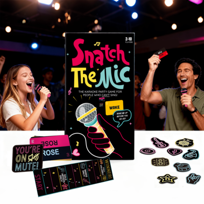Snatch The Mic Karaoke Party Card Game, Fun Music Guessing Game For 2-10 Players, Wonderful Christmas Game Gift For Adults, Interactive Group Board Game For Holiday Gathering & Christmas Party Night