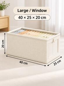 1pc Large Storage Basket | Fabric Wardrobe Organizer Box With Transparent Window, For Organizing | Foldable With Lid Home Storage, Beige, Grey Decor, Holiday Decor, Room Decor, Home Decor, Bedroom Decor - Multicolor - View 25