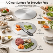 1pc/2pcs/3pcs/Household And Outdoor Stainless Steel Round Cutting Board, Wear-Resistant And Mold-Proof Chopping Board, Multi-Functional Vegetable Cutting Board, Large Dough Rolling Board, Steak Defrosting Board - Stainless Steel Color - View 3