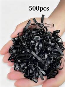 500pcs,Thickened Disposable Black Small Rubber Bands,Hair Ties,Girls,Hair Accessories,Cute Hair Bands,Durable Hair Ropes - Multicolor - View 1
