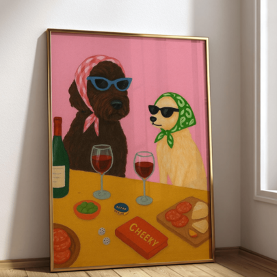 1pc Vintage Humorous Dog Art Print, Abstract Dog Print Canvas Wall Art, Fashionable Retro Eclectic Art Decor, Animal Theme, Dopamine Color Style, Framed Or Unframed Optional, Home Decor, Interior Decor, Bedroom Decor, Dining Room Decor, Kitchen Decor, Bar Decor