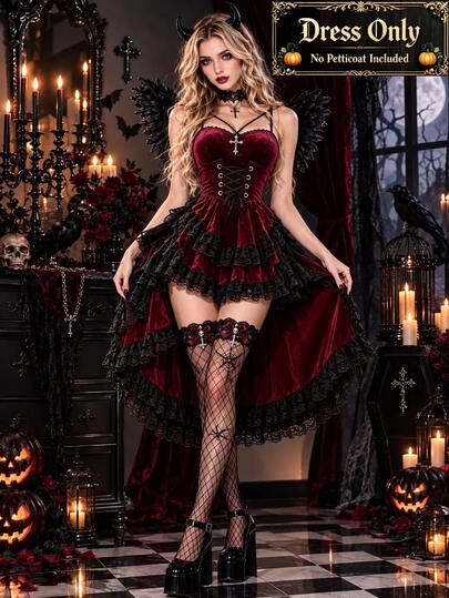 European And American Dark Gothic Style Halloween Costume Women's Dress Tuxedo Witch Vampire Bride Performance Outfit