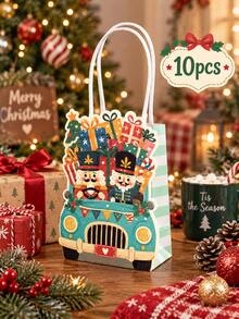10 túi quà giấy mini Giáng Sinh, họa tiết ông già Noel và kẹp hạt dẻ dễ thương, túi đóng gói quà tặng cho tiệc lễ Giáng Sinh - Nhiều màu - Xem 8