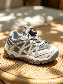Big Kids Unisex Grey & Blue Mesh Thick Sole Sports Shoes, Rotary Buckle Design, Breathable & Non-Slip, Suitable For School, Running, Outdoor & Daily Wear - Grey - View 11
