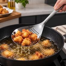 2pcs Stainless Steel Slotted Spoon Set, Large & Small Long Handle Skimmer Spoons With Hanging Holes, Kitchen Strainers For Noodles, Dumplings & Frying - Multicolor - View 3