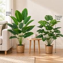 2/1 PC Artificial Large Leaf Plant No Pot, Faux Greenery Decorative Tree For Indoor Home Decor, Living Room, Bedroom, Office, Entryway, Shelf And Corner Display, Lifelike Broadleaf Fake Plant Accent For Modern Farmhouse, Hotel, Wedding, Photo Styling - Multicolor - View 14