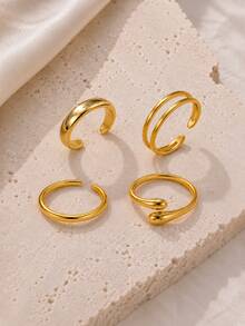 4pcs Fashionable Elegant Open Adjustable Women's Toe Ring Set, Versatile Stackable Design, Suitable For Women's Daily Wear, Beach Vacation, Fashionable Foot Jewelry Gift - Gold - View 4