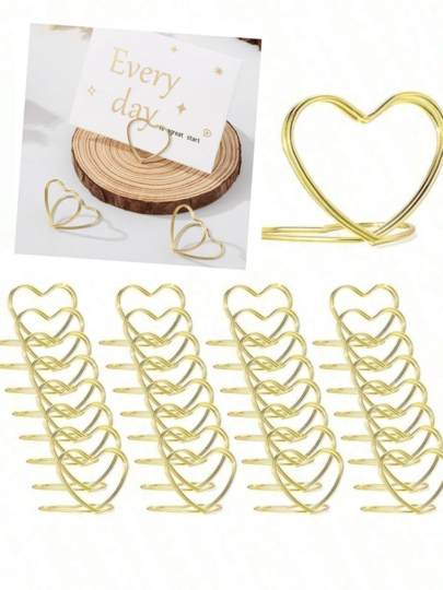 20pcs Gold Table Number Card Holders - Heart-Shaped Photo Card Holders, Suitable For Weddings, Parties And Business Events, Room Decor, Halloween Decor, Halloween, Home Decor, Autumn Home Decor, Bathroom Decor, Autumn Decor, Christmas Home Decor, Room Decor, Wedding, Halloween Home Decor, Bedroom Decor, Christmas, Kitchen Decor, Bathroom Accessories