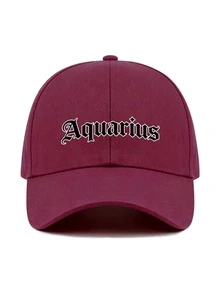 1pc 12 Zodiac Signs Baseball Cap, Retro Gothic Letter Print Red Dad Hat,Adjustable Unisex Casual Hat, Ideal Festival Party Daily Accessory ‑Lover Gift - Burgundy - View 18
