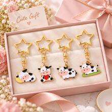 1/4pcs Cute Cow Keychain, Star-Shaped Buckle Design, Colorful Bag Pendant Charm, Suitable For Handbags, Backpacks, Keys And Zipper Decoration, Christmas Holiday Small Gift - Quantity - View 2