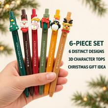 12Pcs Christmas Theme Cartoon 3D Shaped Retractable Neutral Pen Set (Includes 6 Pens And 6 Refills), Suitable For Student Learning, Office Work, Christmas Stocking Fillers, Christmas Party Gifts, New Year Gifts - Multicolor - View 8