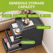 Yitahome Bedside Table With 3 Drawers, Nightstand End Table, Water-Resistant Storage Side Table, 35x40x59cm - Grey - View 4