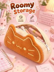 1pc Cute Cat Plush Pencil Case – Soft Cartoon Kitten High-Capacity Pen Pouch – Zippered Stationery Organizer - Multiple Styles - View 8