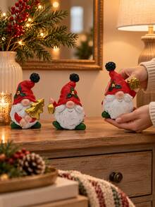 1pc Cute Christmas Gnome Figurines, Red Hat Gnome Holiday Decorations With Gold Tree Lantern Gift Box, Xmas Tabletop Decor For Home, Mantel, Shelf, Desk, Fireplace, Christmas Gift - A - View 5