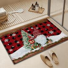 1pc Soft Faux Cashmere Material Floor Mat, Christmas Holiday Red Plaid Cartoon Decorative Rug, Kitchen Entrance Door Mat, Bedroom Door Anti-Slip Mat, Bathroom Non-Slip Mat, Festive Atmosphere Entryway Mat, Suitable For Multiple Scenes Anti-Slip Floor Mat, Room Decor, Holiday Gift - Multicolor - View 6