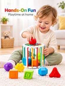 Rainbow Squeeze Rattle Educational Toy, Colorful Shape Recognition Grasping & Dropping Interactive Enlightenment Toy, Baby Rainbow Squeeze Rattle Toy, Multi-Shape Classification Grasping Training Color Recognition Educational Toy, Rainbow Elastic Cage Squeeze Toy - Multicolor - View 4