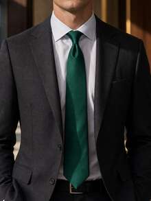 1PC Men's Solid Color Tie Dark Green Formal Business Tie Men's Wedding Tie - Dark Green - View 3