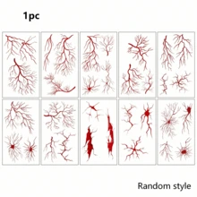 20/10/5/1 Sheets Adult Halloween Temporary Tattoos, Red Blood Veins And Scar Simulation Tattoos, Waterproof Body Art Stickers, For Cosplay Halloween Party Decoration - Red - View 10