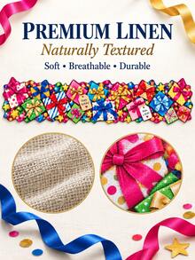 1pc Colorful Gift Birthday Table Runner, Present Box Bow Ribbon Star Print Long Table Decor, Irregular Edge Party Table Cover For Birthday Celebration, Dining Table, Party Supplies, Home Decor - Multicolor - View 8