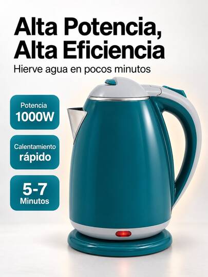 1pieza Tetera electrica,Hervidor eléctrico de 2 litros,hervidor de acero inoxidable, hervidor antiescaldado de doble capa, hervidor de agua hirviendo 1000W,110V