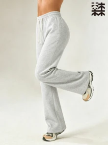 mulinsen Women's Flared Leg Sweatpants, Elastic Drawstring Draping Slimming, Daily Commute Sports Jogging - Black - View 3