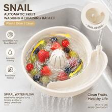 New Snail-Shaped Automatic Fruit & Vegetable Washing Basket, No-Hand Wash Soaking Cleaning & Draining Basket, Portable Kitchen Strainer Colander, Suitable For Grapes, Strawberries, Berries & Vegetables - Multicolor - View 1