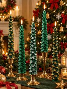Set Lilin Berbentuk Pohon Natal, Lilin Kerucut Berbentuk Pohon Hijau, Lilin Pilar Berpilin, Lilin Dekoratif Lilin Kedelai, Cocok untuk Dekorasi Rumah Natal, Dekorasi Meja, Pengaturan Pesta Liburan, Pemberian Hadiah - hijau - View 3