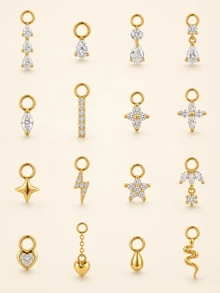EleRunis 1PC 925 Sterling Silver Dainty Dangle Piercing Charm Drop CZ Build Your Own Handmade Earring Charm Fine Jewelry For Daily Wear Party Engagement - Gold - View 13