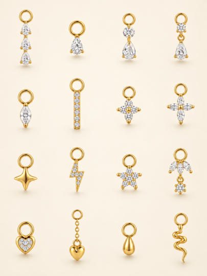 EleRunis 1PC 925 Sterling Silver Dainty Dangle Piercing Charm Drop CZ Build Your Own Handmade Earring Charm Fine Jewelry For Daily Wear Party Engagement