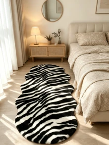 Soft Fluffy Rug Zebra Stripe Area Rug,For Bedroom,Living Room,Study,Office,Plush Bedroom Rugs,Non-Slip,Cute Rug,Faux Fur Rug,Living Room Rug,Bedroom Rugs,Bedside Rug,Shaggy Rug,Decorative Rug,Bedroom Decor,Home Decor,Room Decorations - Multicolor - View 1